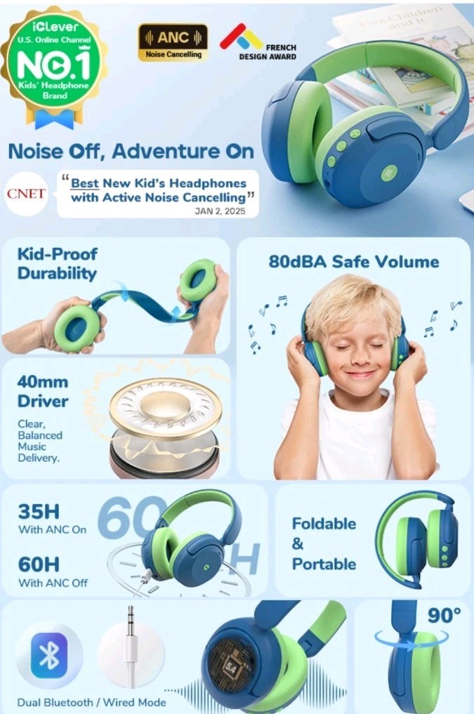 🎧 ⭐ iClever BTH20 Kids Bluetooth Noise Cancelling Headphones – 60H Playtime