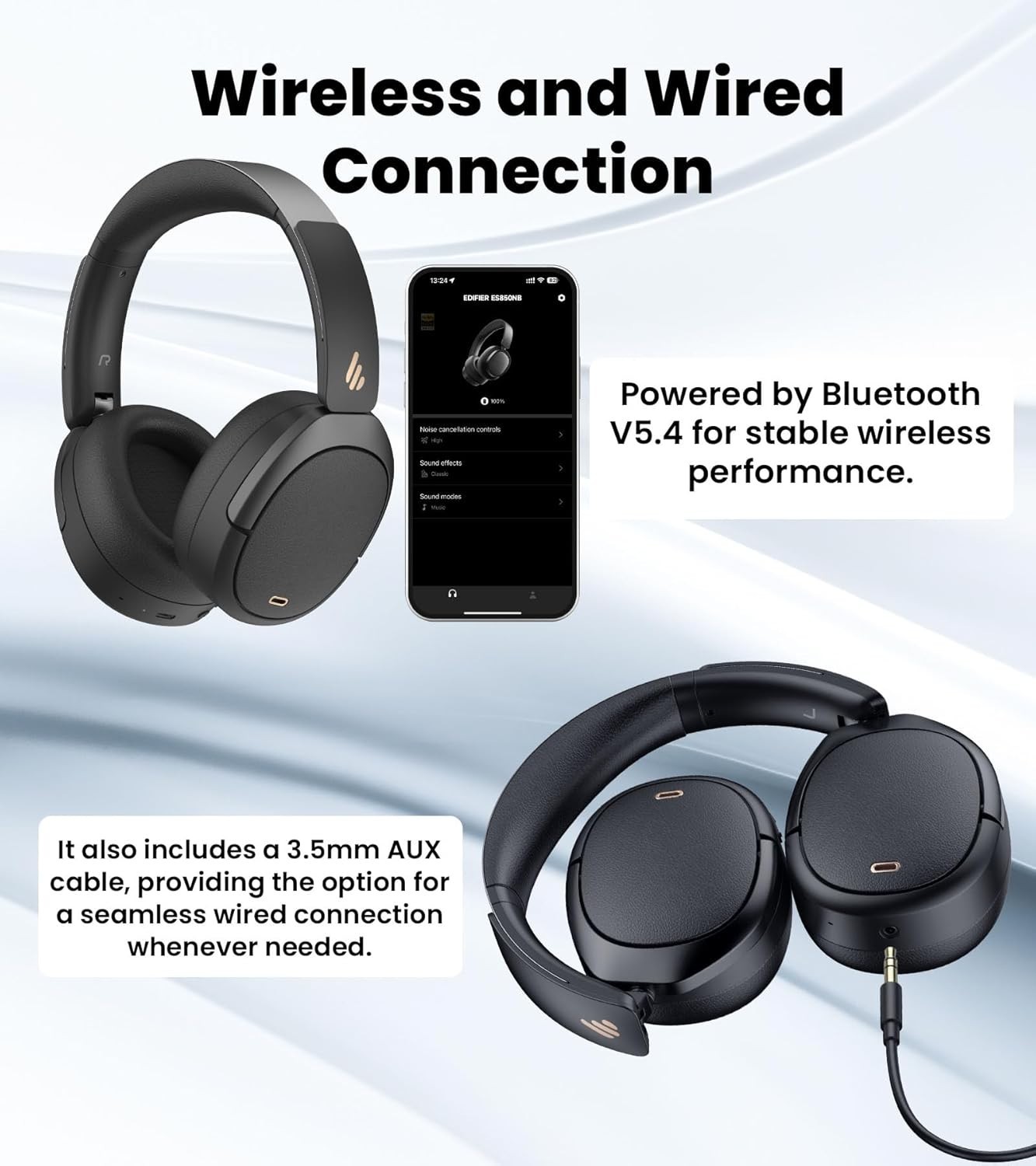Luxury W80 Over Ear Headphones with Active Noise Cancelling & AI Clear Call