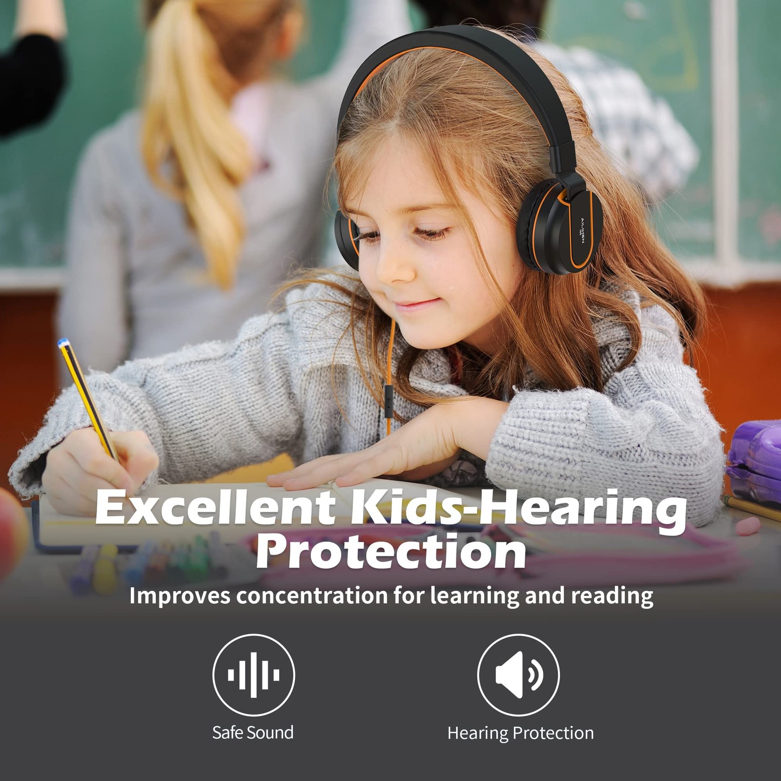 AILIHEN Kids Headphones, I35 On-Ear Headphones for School, Safe Volume 93dB, …