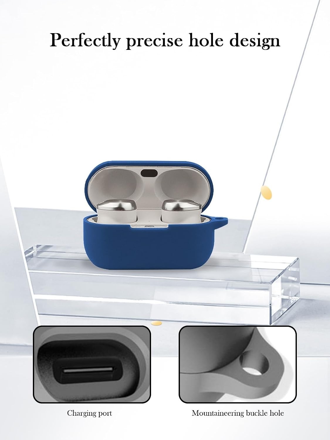 Blue Silicone Case for Technics EAH-AZ100 Wireless Earbuds with Keychain