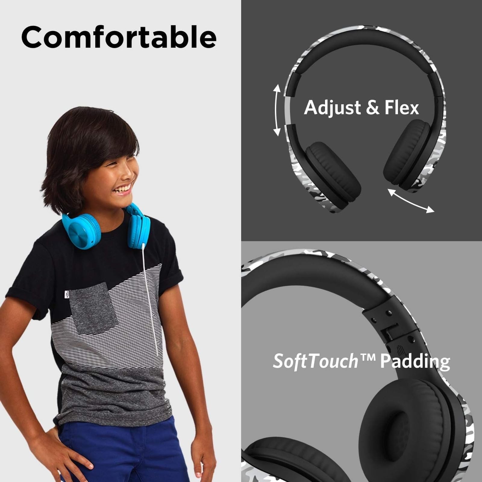 LilGadgets Connect+ Pro Wired Kids Headphones for School with Plain, Black