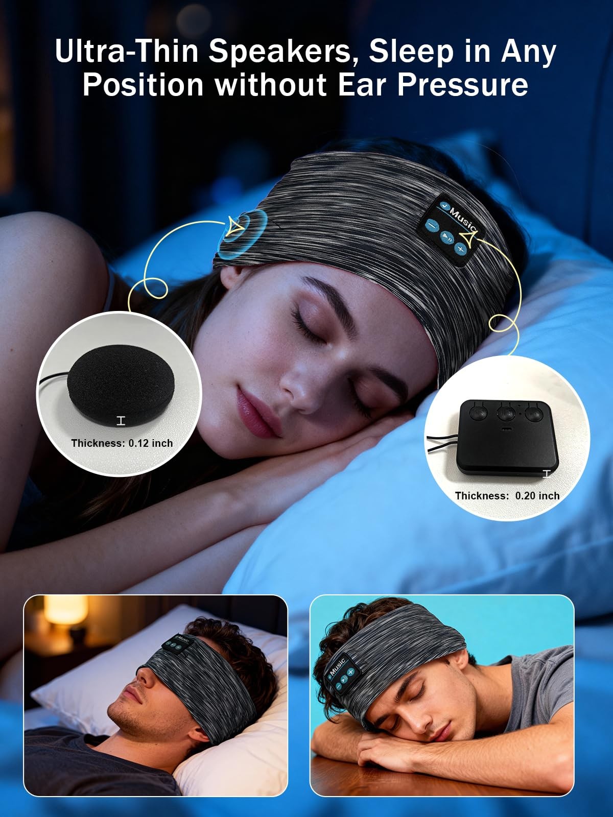 AONESY Sleep Headband Headphones,Bluetooth 1 Count (Pack of 1), Dark
