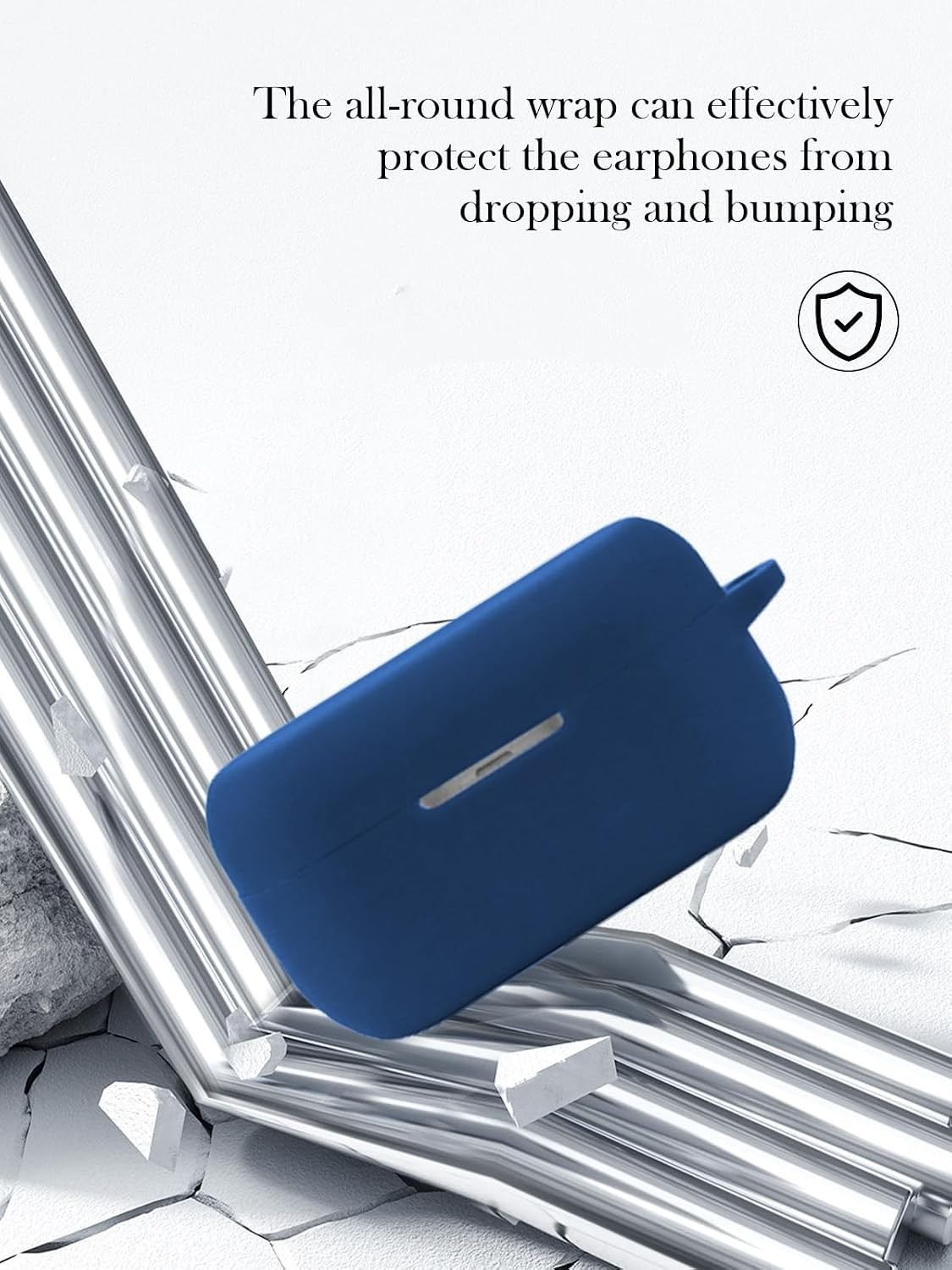 Blue Silicone Case for Technics EAH-AZ100 Wireless Earbuds with Keychain
