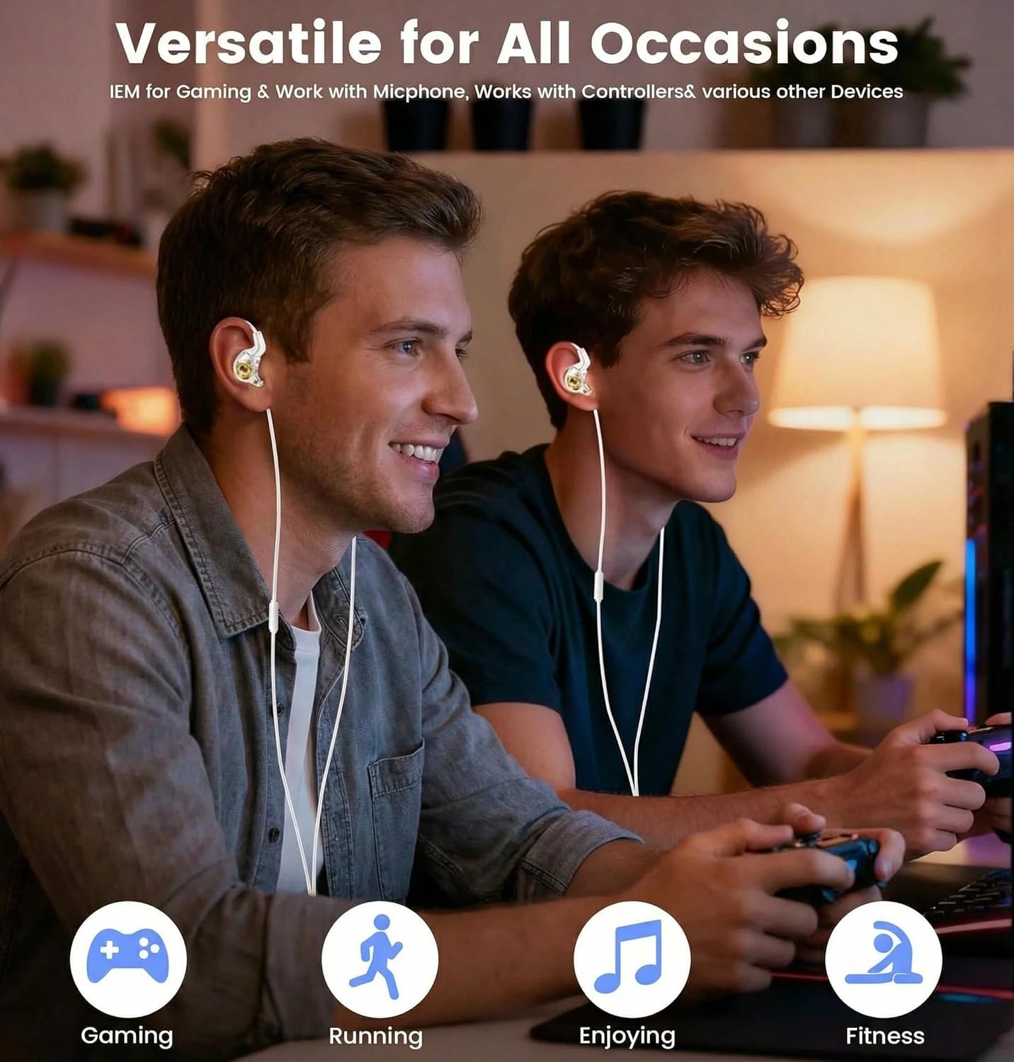 Gaming Earbuds with MIC, in Ear Headphones Music Video Calling (Transparent)