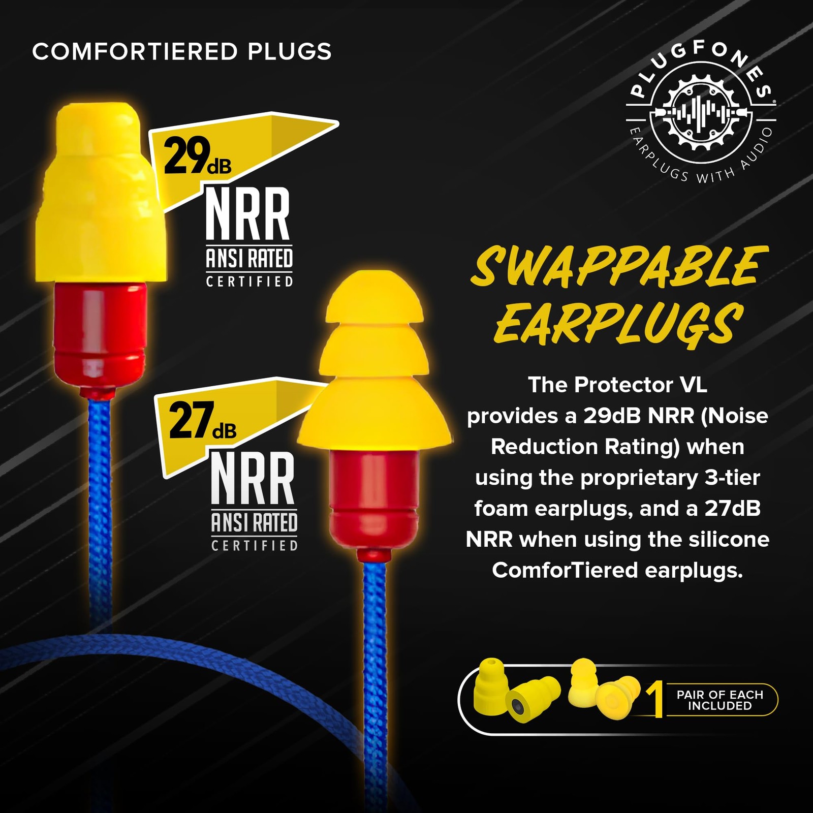 Plugfones Protector Yellow Red Earbuds