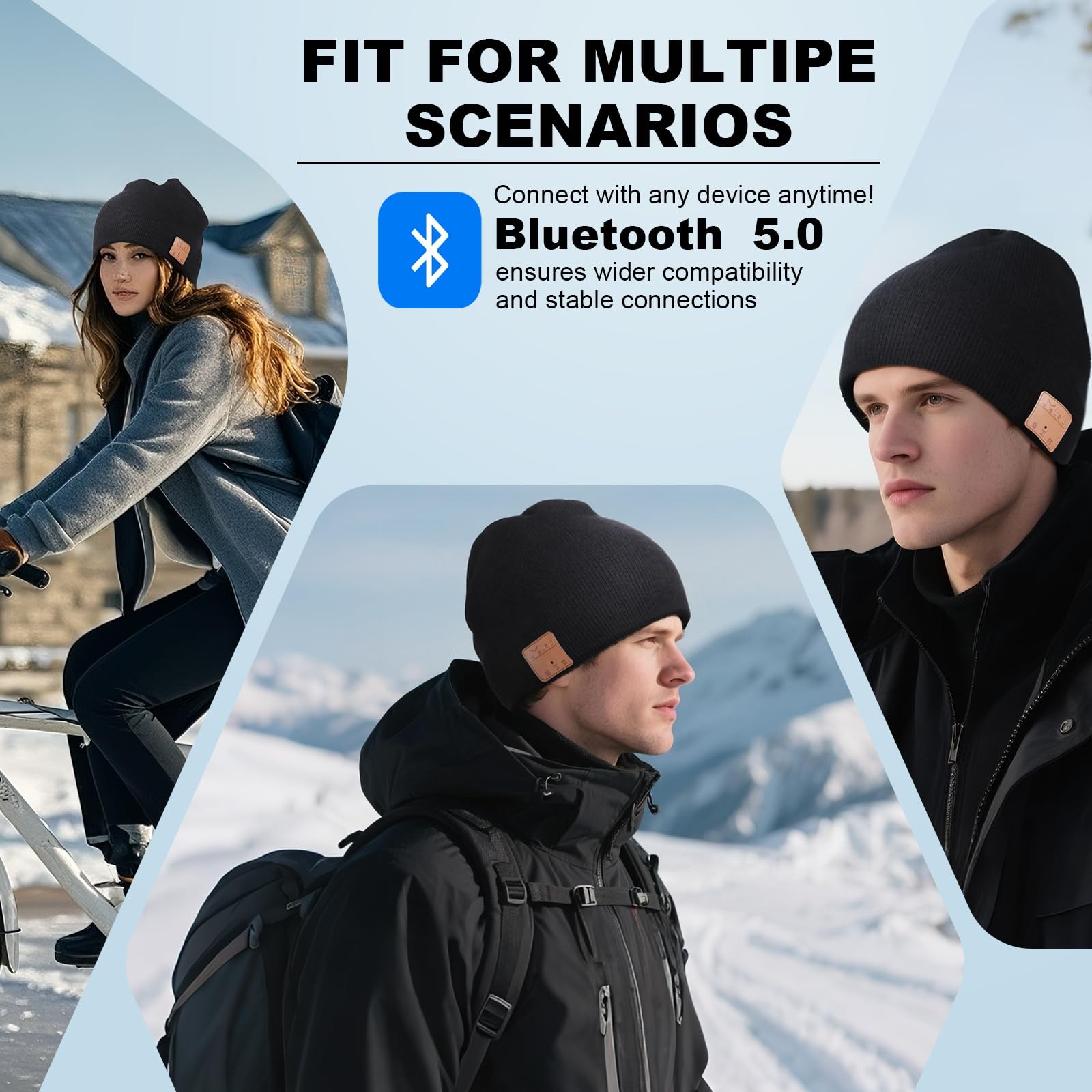 Rotibox Wireless Bluetooth Beanie Hat with Headphone One Size, Bb001-black