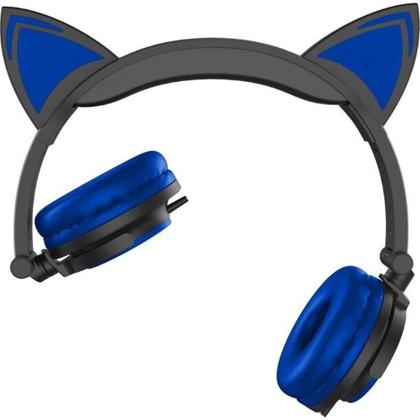 Hype Wired Blue LED Cat Ear Headphones, with mic  Ages 15+ Dynamic Stereo Sound.