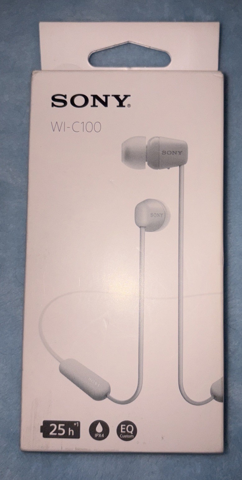 Sony WI-C100 Wireless Stereo Headset White In Ear Bluetooth Built In Microphone