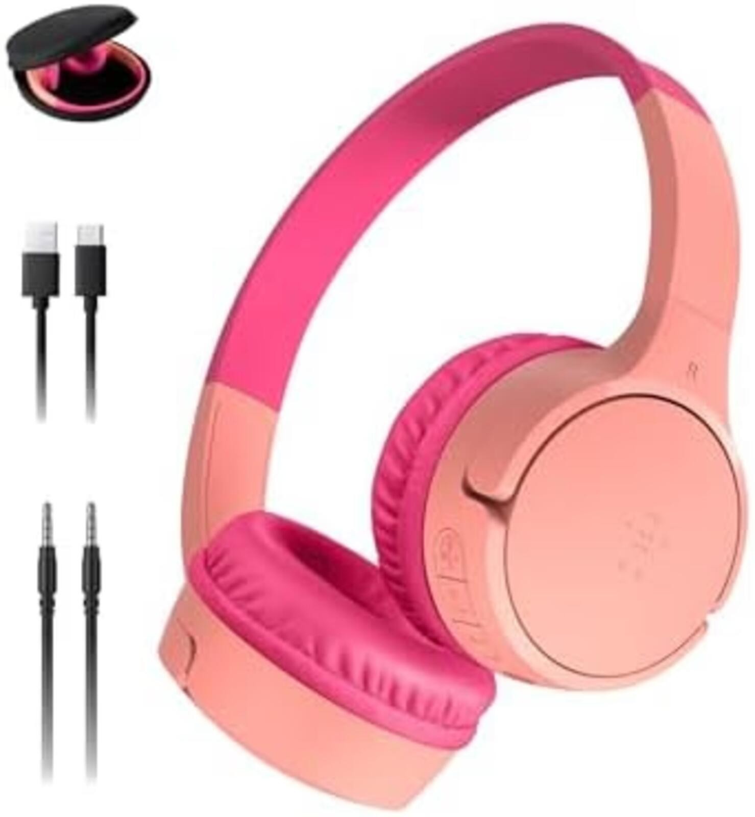 Belkin SoundForm Mini w/Case – Wireless Bluetooth Kids Headphones,Pink, MSRP $36