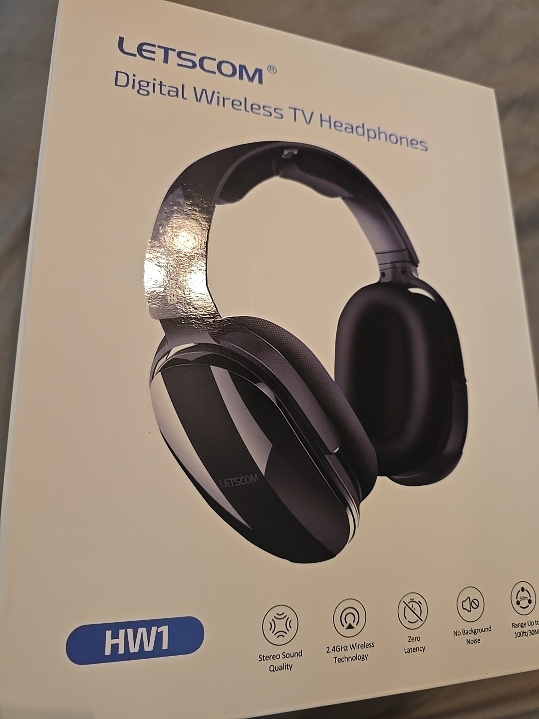 Letscom HW1 Rechargeable Wireless TV Headphones Black Brand New Sealed