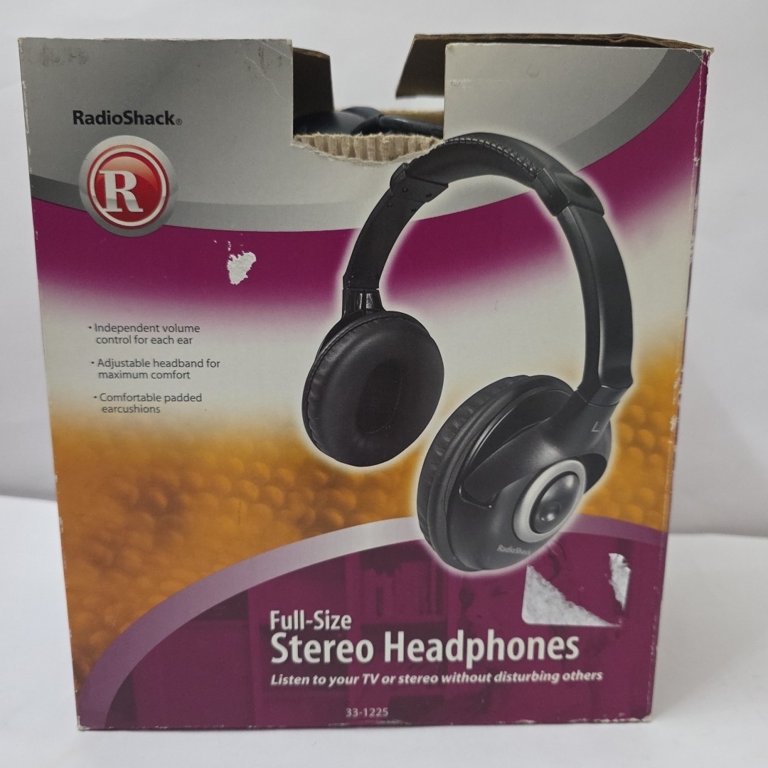 RadioShack 33-1225 Full Size Stereo Headphones Ball-Track Volume Control w/ Box