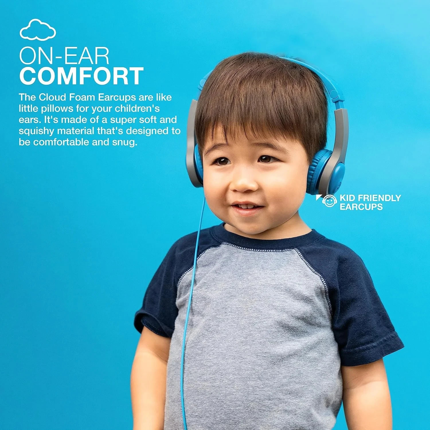 JLab JBuddies Studio On-Ear Kids Wired Headphones with Mic, Graphite/Blue