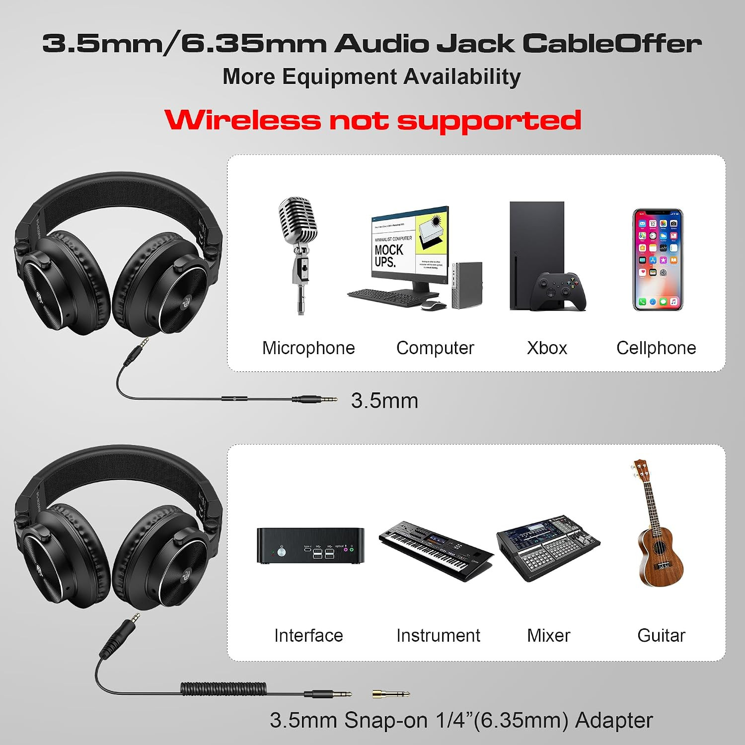 M20 Wired DJ/Studio Monitor Headphones, 50mm Drivers, 3.5/6.35mm