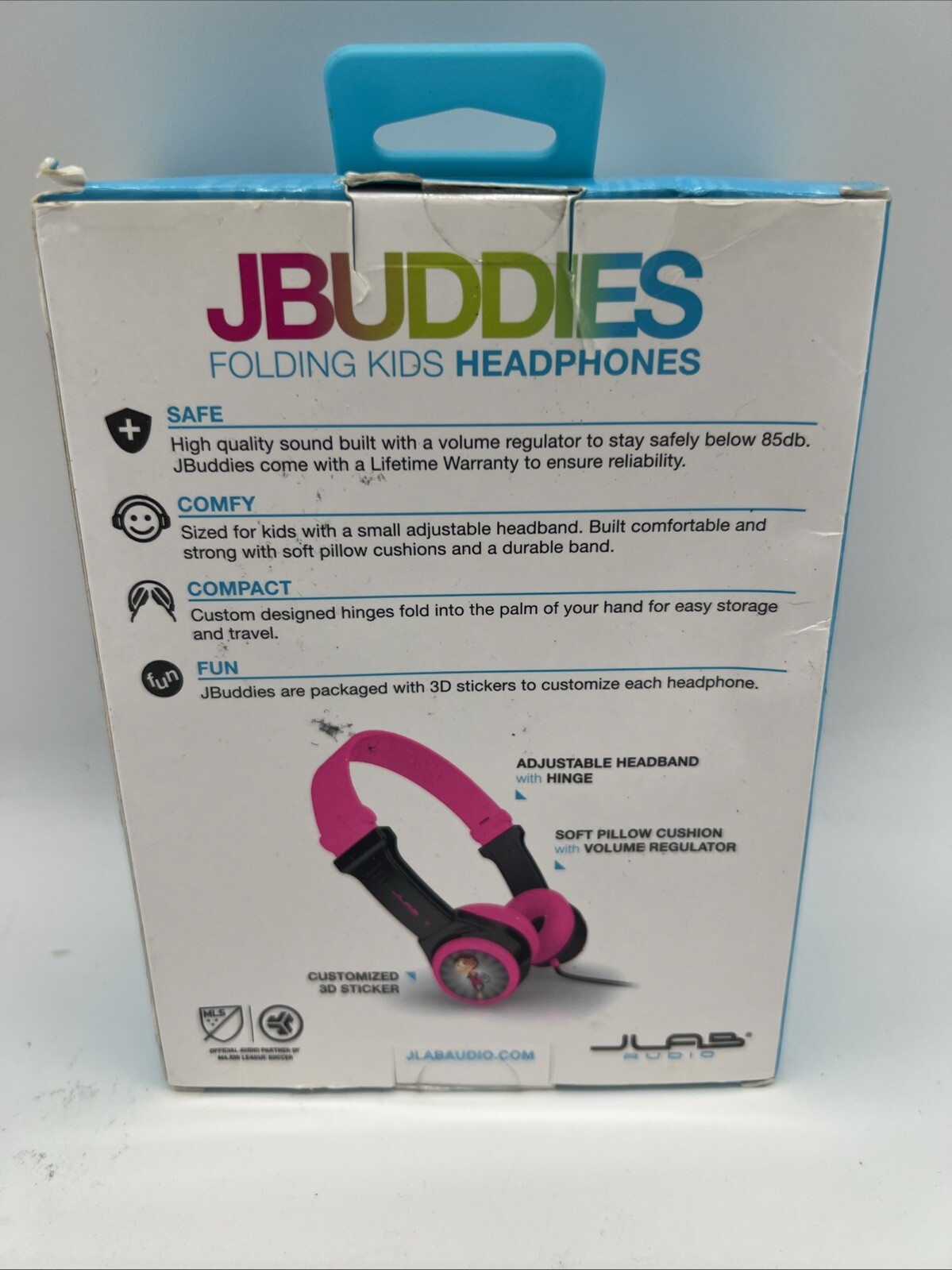 JLAB JBuddies Kids Folding On Ears Padded Volume Limiting Wired Headphones Pink