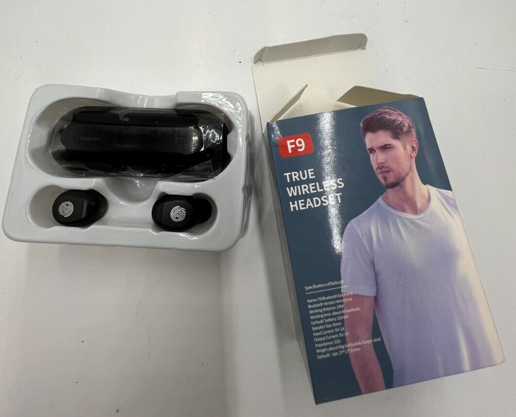 (QTY 5) F9 True Wireless Bluetooth Headset Black 101 / 50mAh 8mm 32Ohms