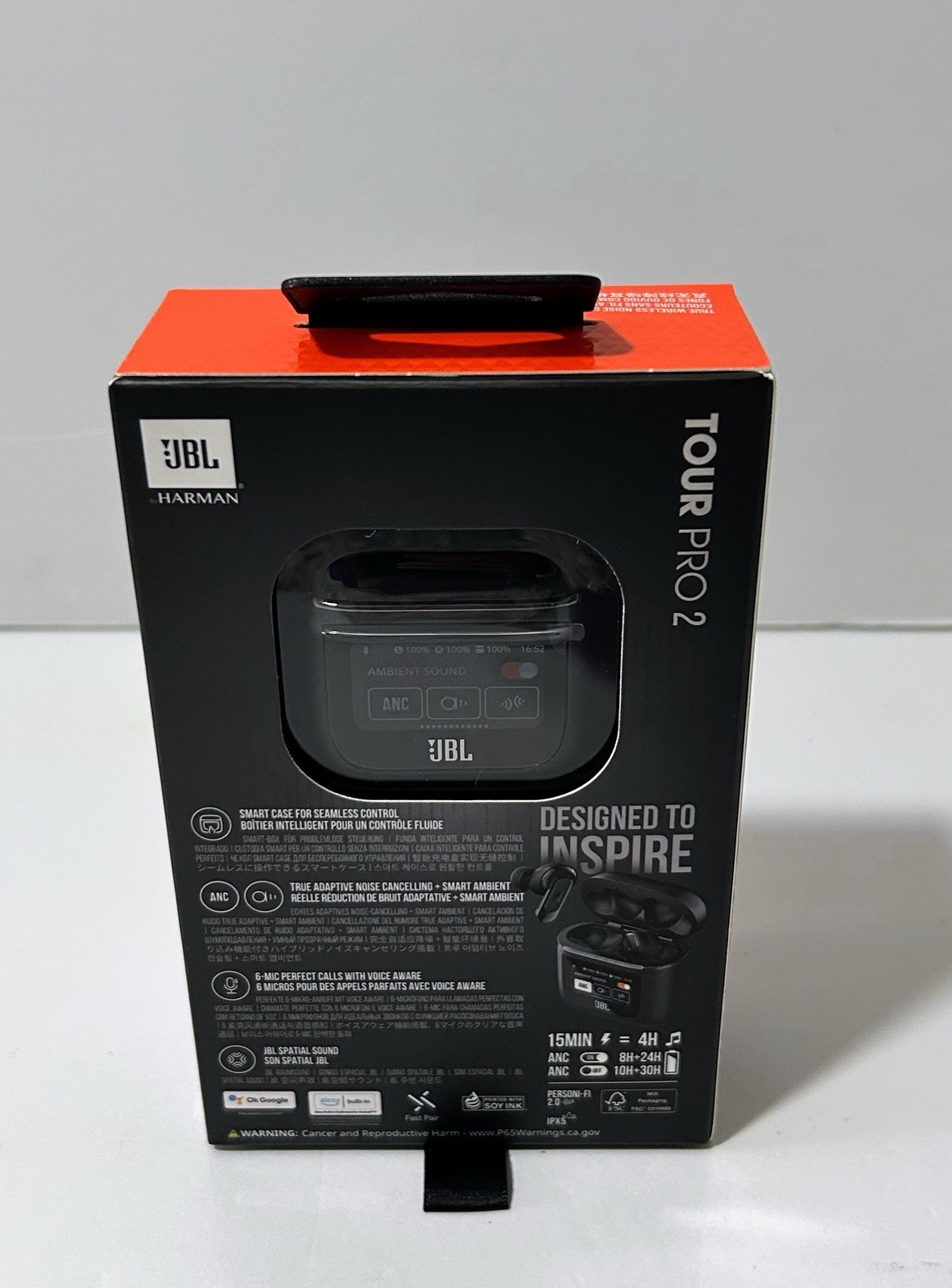 JBL Tour Pro 2 Noise Cancelling True Wireless Earbuds with Smart Case (Black)