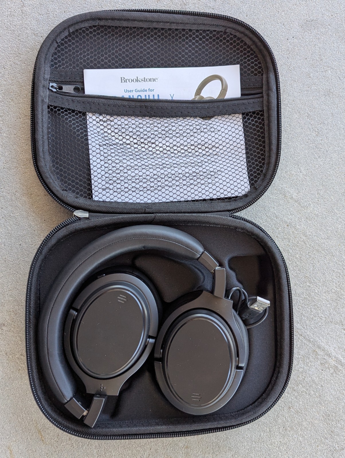 Brookstone Tranquil-X Bluetooth Headphones ANC Gray w/ Case Cable Tested
