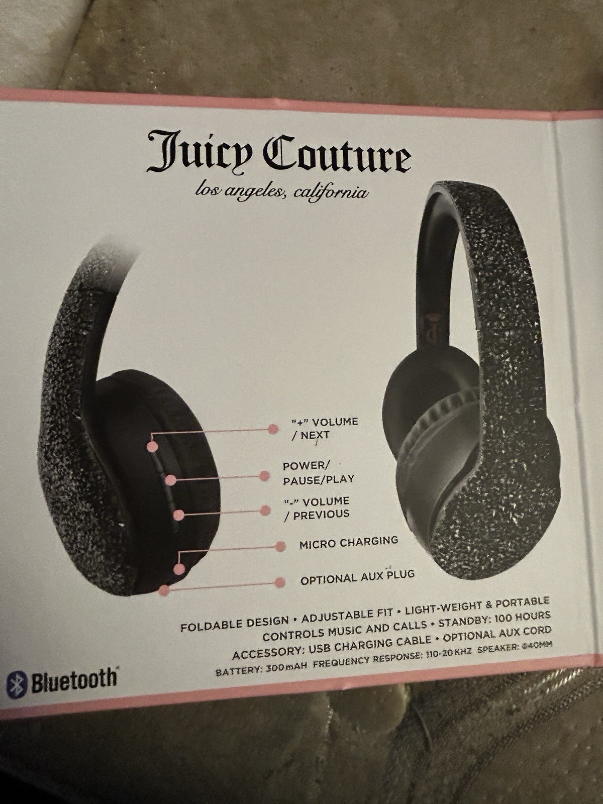 Juicy Couture Limited Edition Rhinestone All Black Bluetooth Wireless Headphones