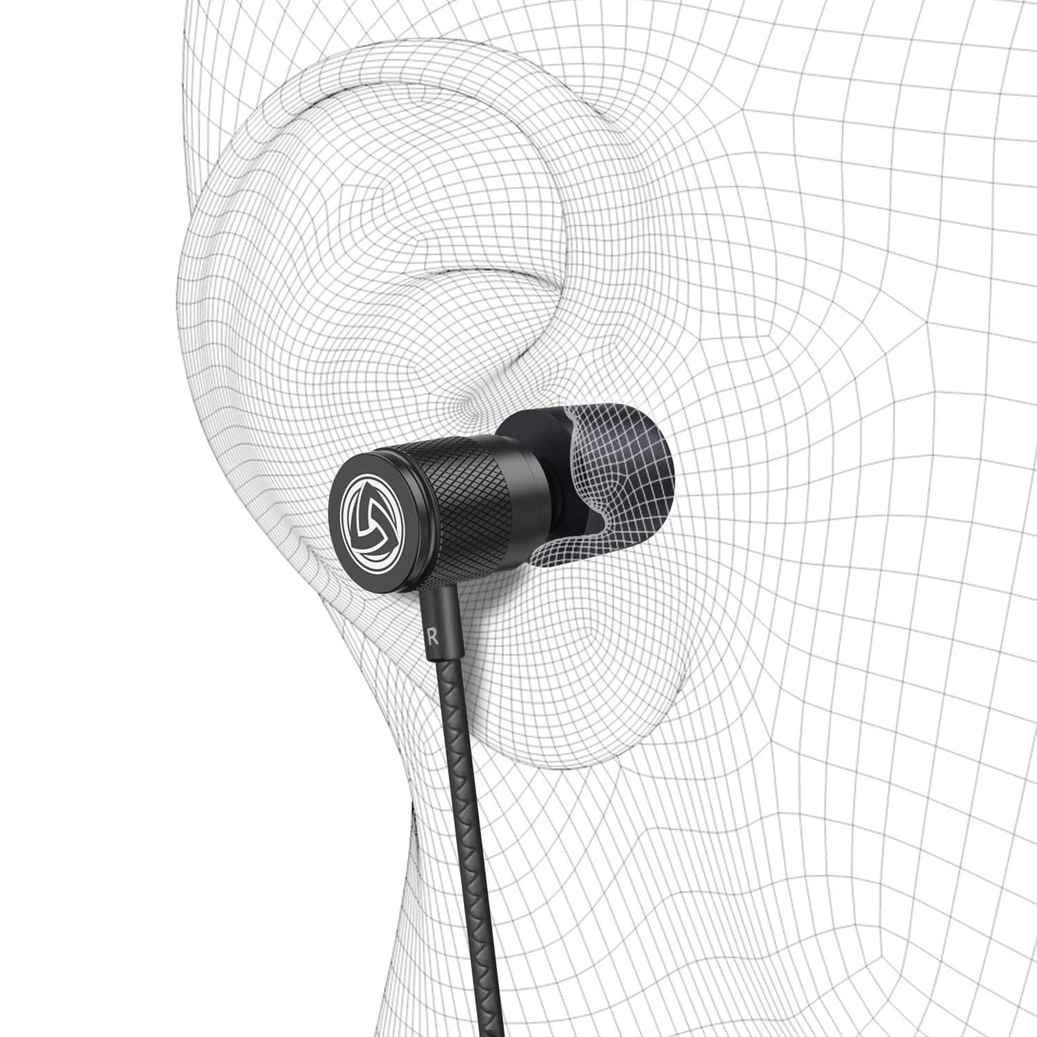 LUDOS Ultra Wired Earbuds in-Ear Headphones, 5 Years Warranty, 3.5 mm, Black