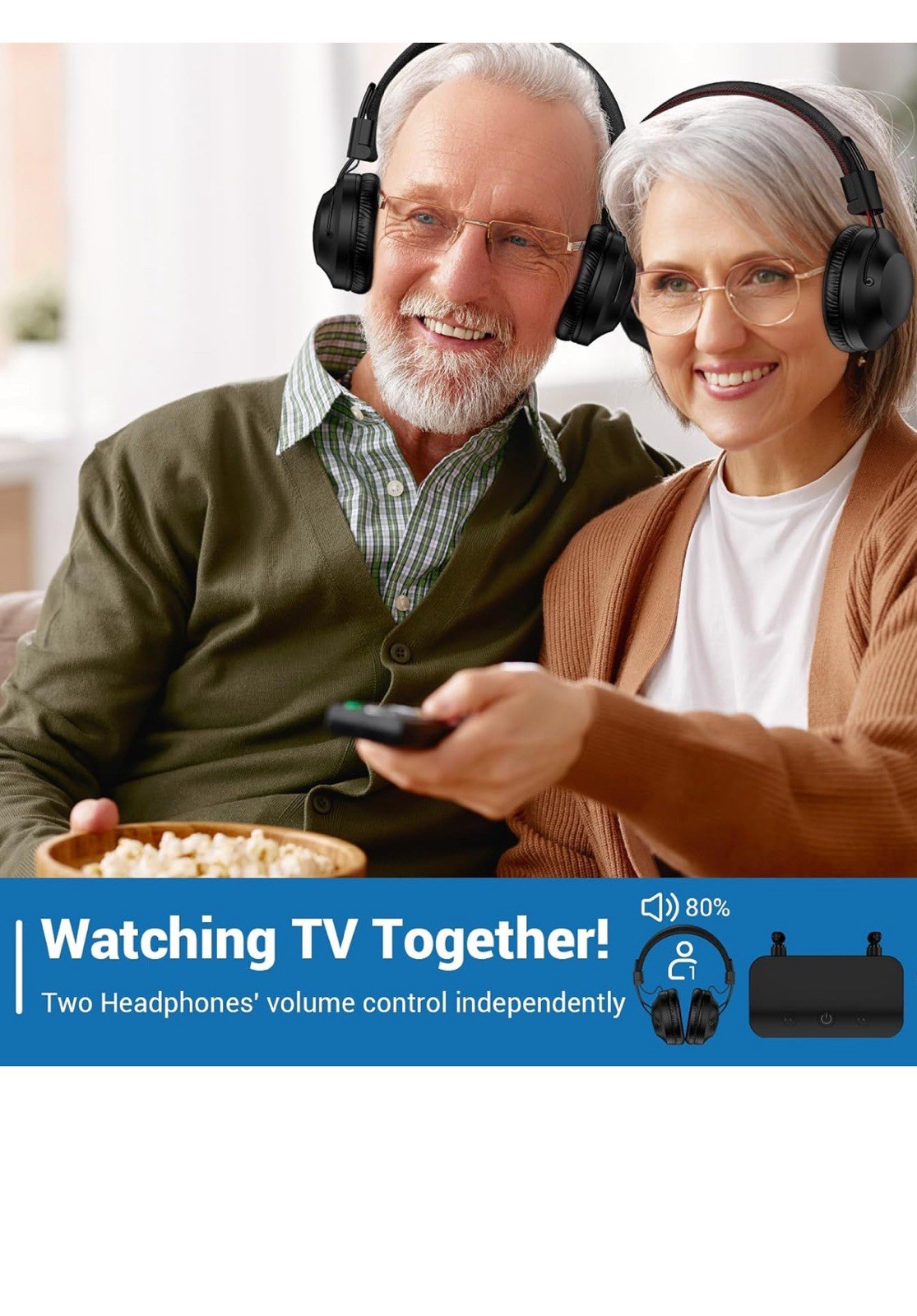 ROSIDA dual wireless headphones for TV Watching with Transmitter, Headset Stand,