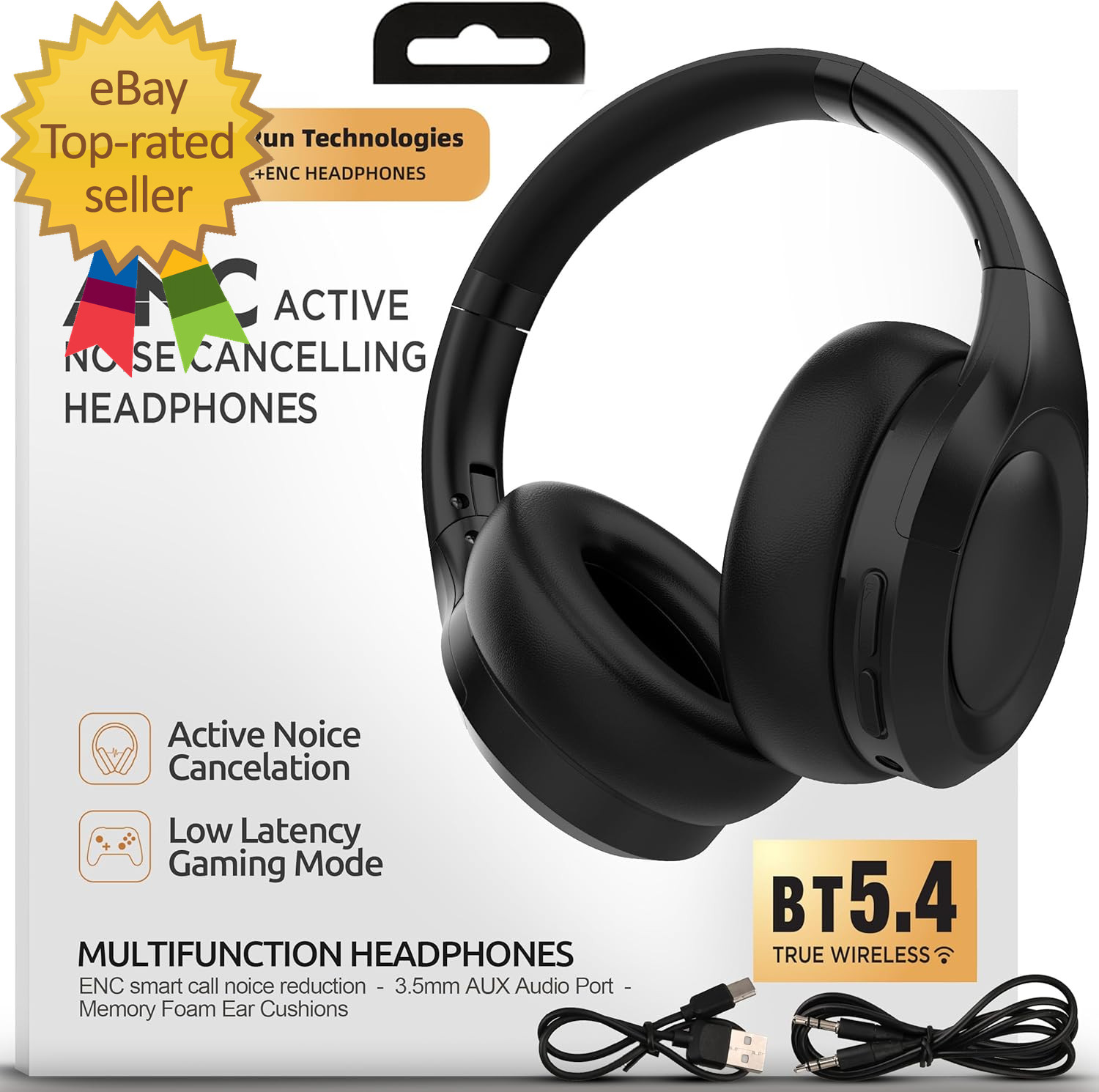 Active Noise Cancelling Headphones Bluetooth over Ear Hi-Fi Stereo100H Playback