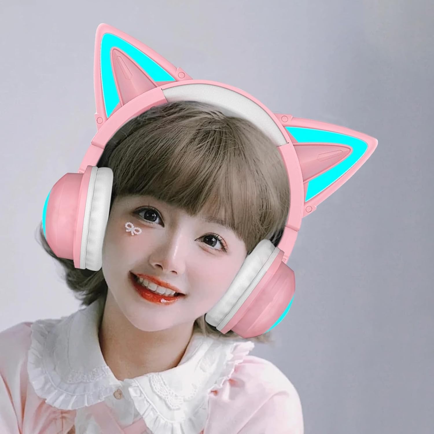 Cute Cat Ear Bluetooth Headphones for Kids & Adults, LED Lights, Foldable NOB