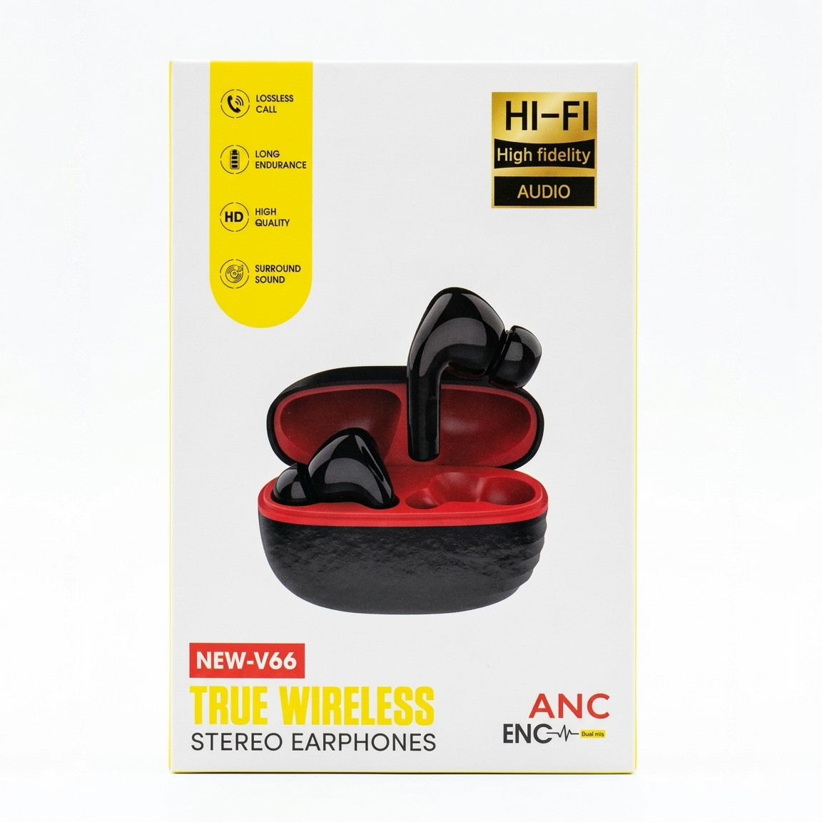 NEW-V66 True Wireless Earbuds Bluetooth 5.4 Hi-Fi Stereo Headphones ANC + ENC Bl