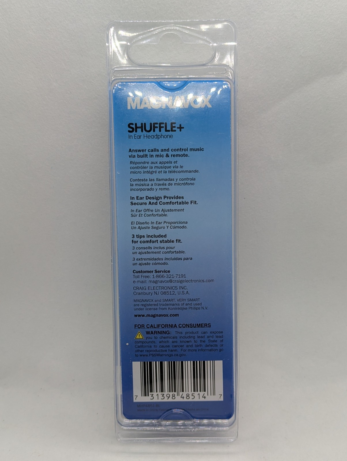 Magnavox Shuffle + In Ear Headphones w/ Handsfree Mic & Music Ctrl, Blue – NEW