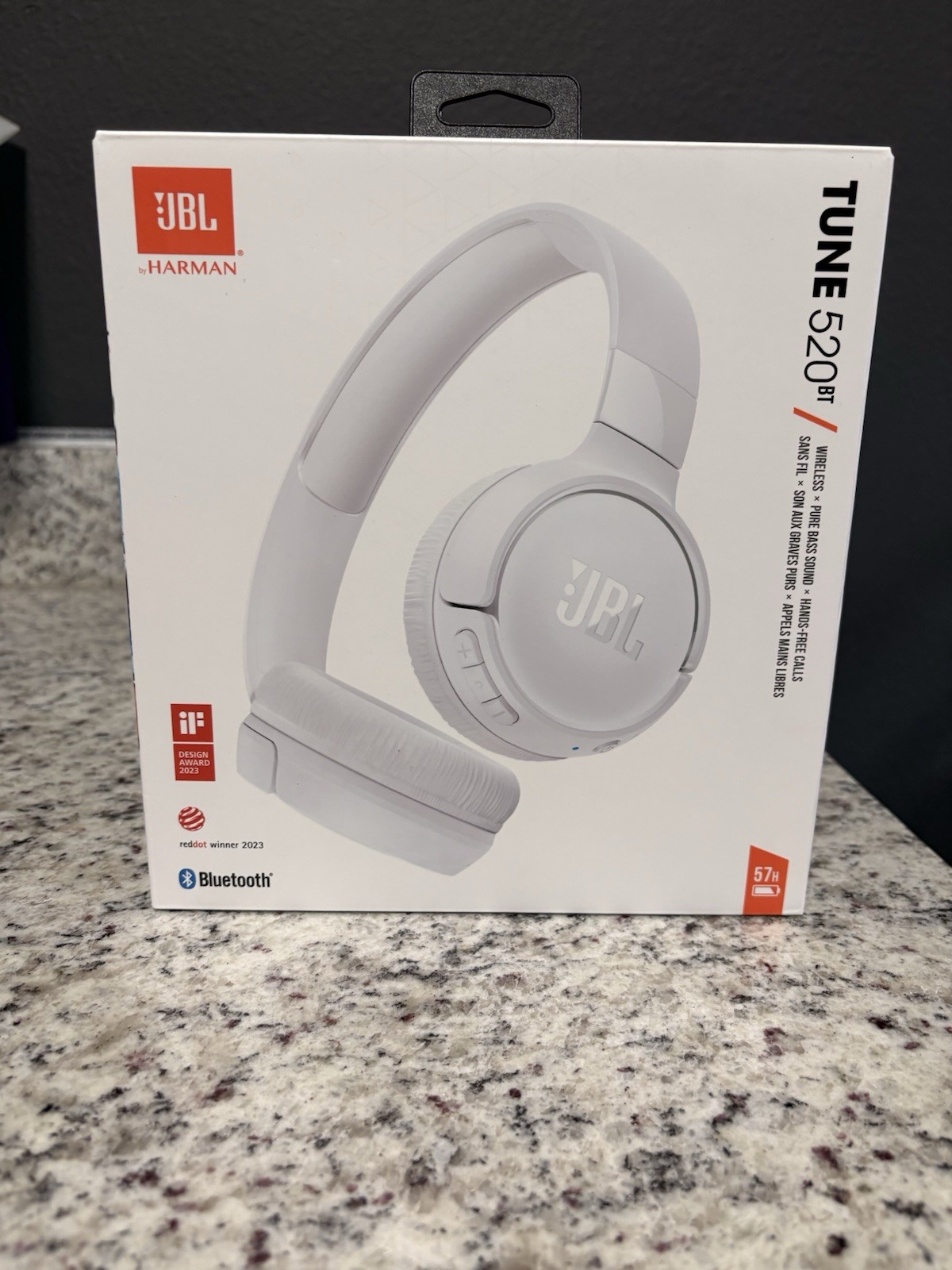 JBL Tune 520BT Wireless Bluetooth Headphones Built-in Mic Foldable White