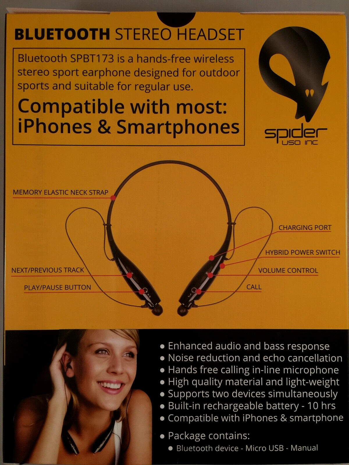 Spider Bluetooth Wireless Neckband Earphone Amazing Sound Quality Earbuds Black