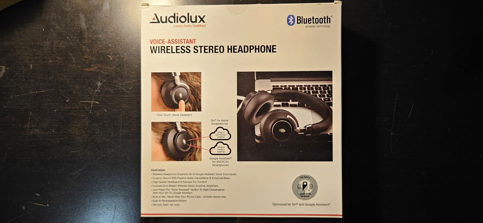 AUDIOLUX Voice Assistant Wireless Bluetooth Stereo Headphone (NIB)