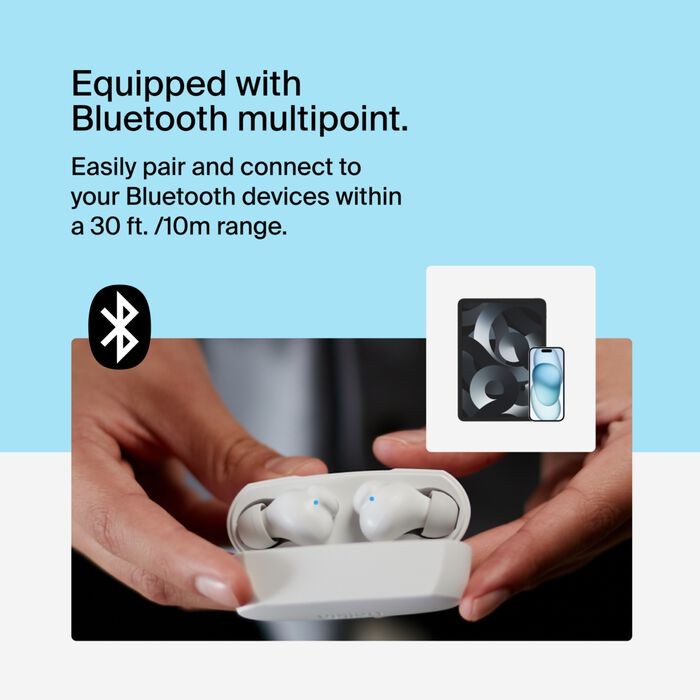 Belkin SoundForm Rhythm True Wireless Earbuds Bluetooth Multipoint 28H ENC White
