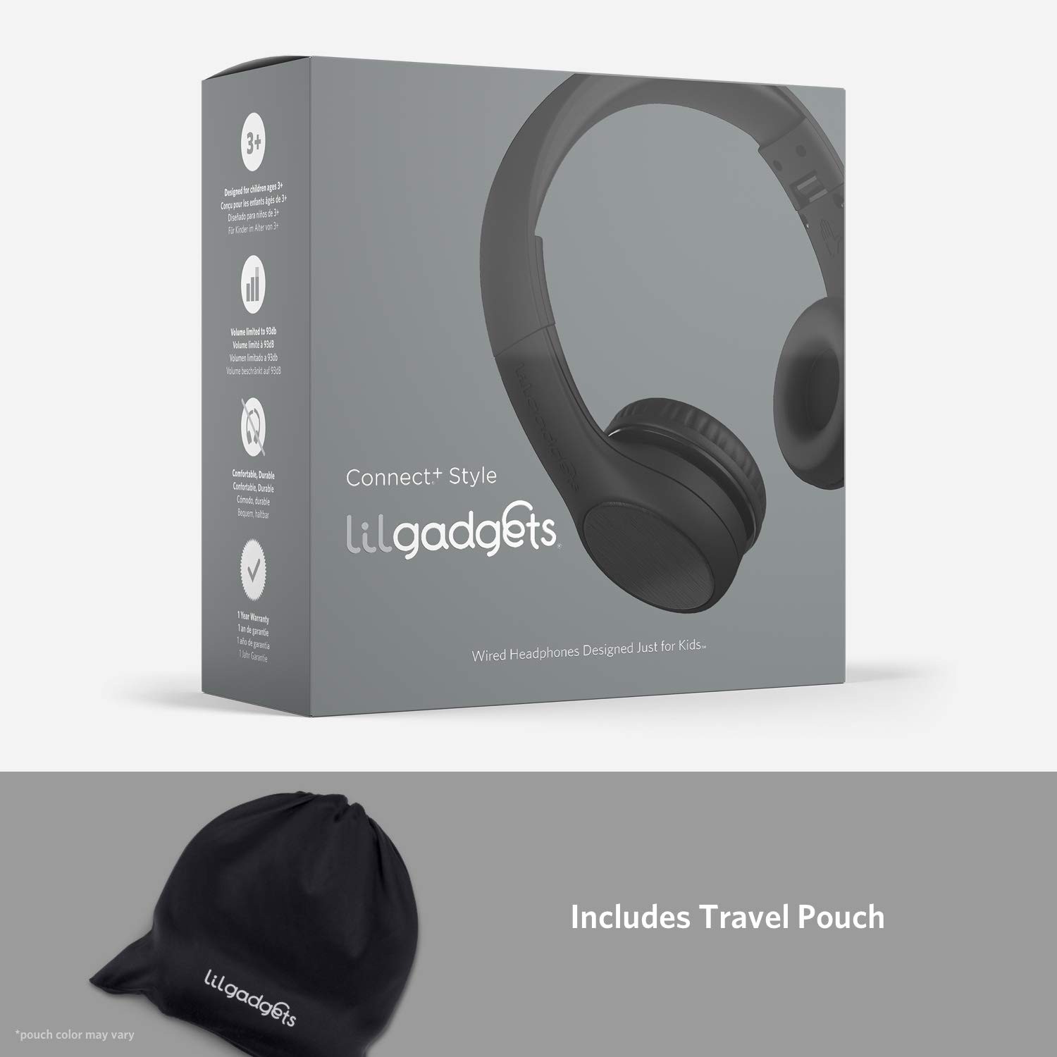 LilGadgets Connect+ Style On-Ear Kids Headphones with Microphone – Black