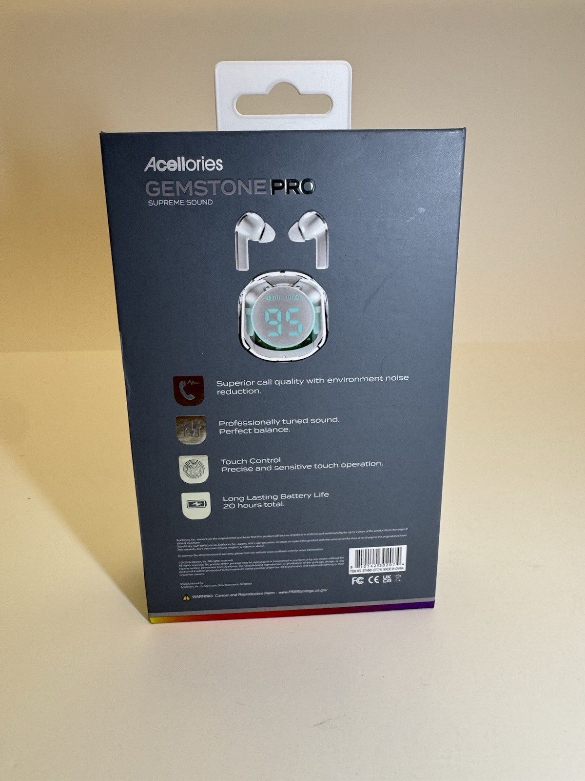 Acelloiries GemstonePro LED Digital Display Earbuds 20 Hours of Playtime White
