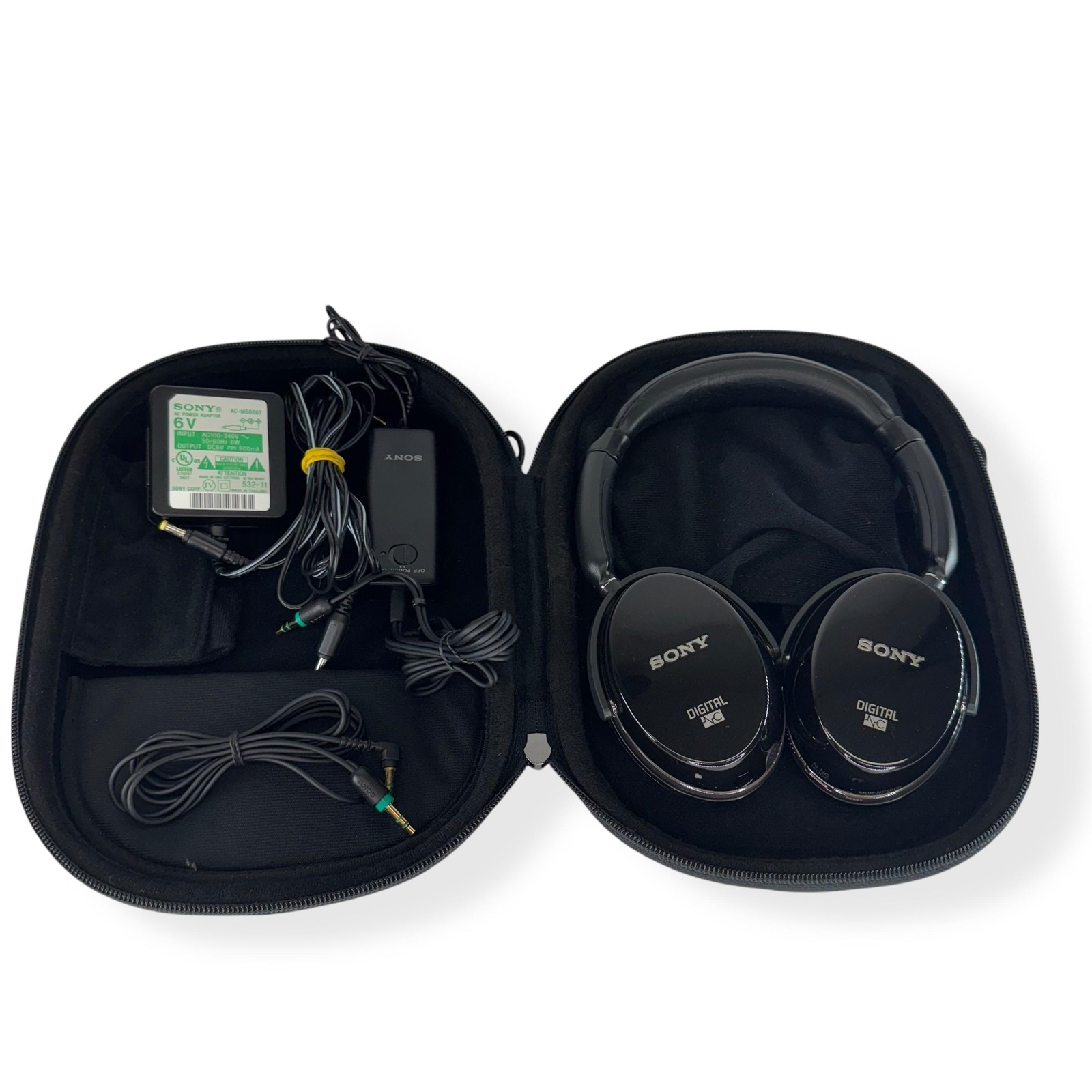 Sony MDR-NC500D Digital Noise Canceling Headphones Case Cords Power Adapter