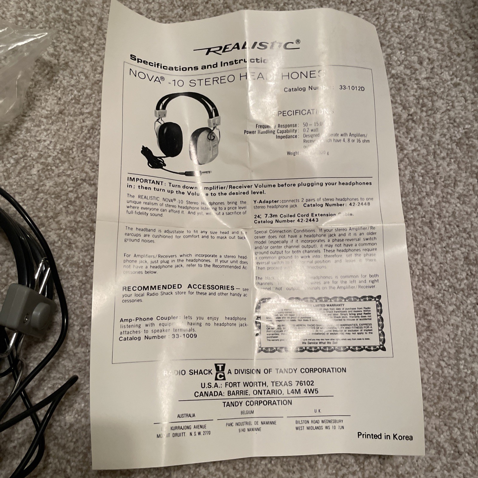 Vintage Realistic Nova10 Stereo Gray Headphones 8ohm Tested/Working Retro 80’s
