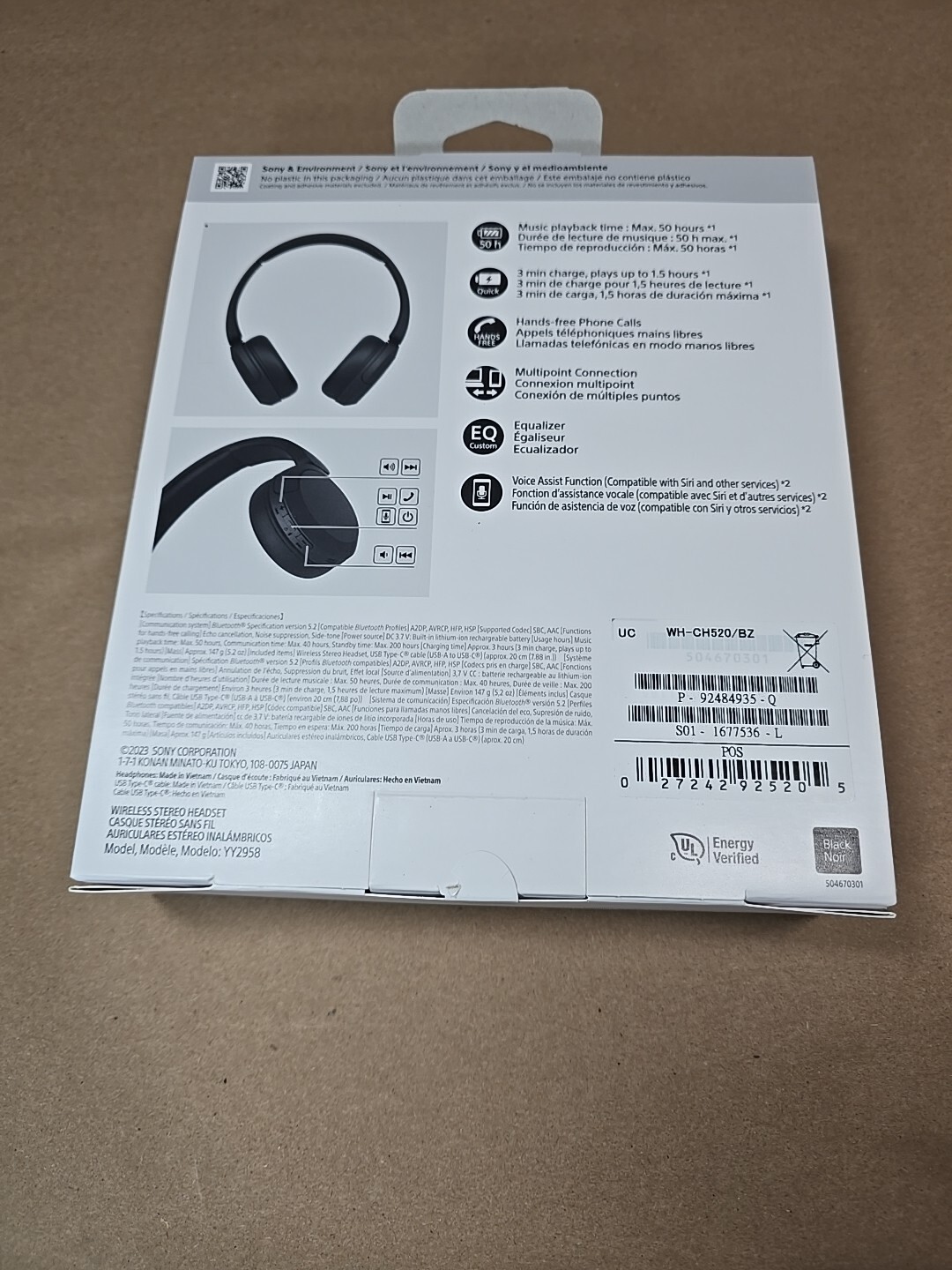 Sony WHCH520 Compact Easy Carrying Wireless Bluetooth On Ear Headphones Black