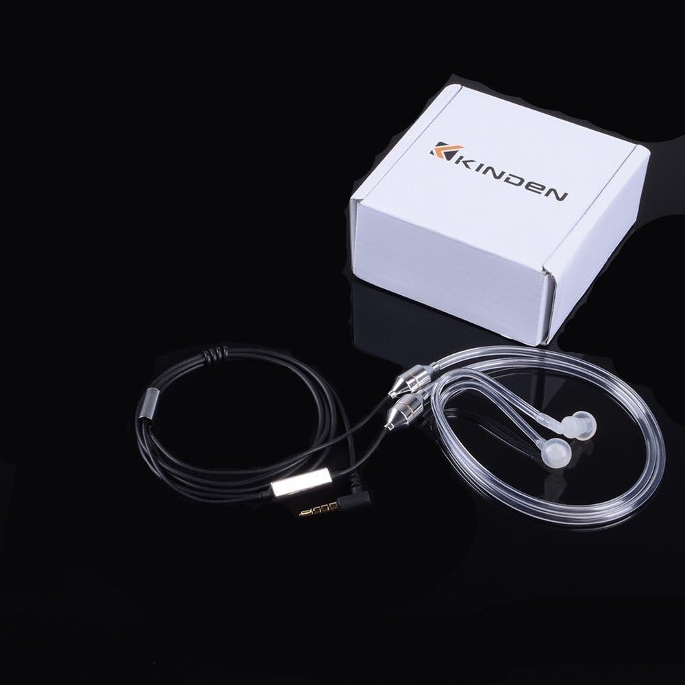 KINDEN Air Tube Headset Binaural with Mic, Deep Bass Noise Cancelling – White