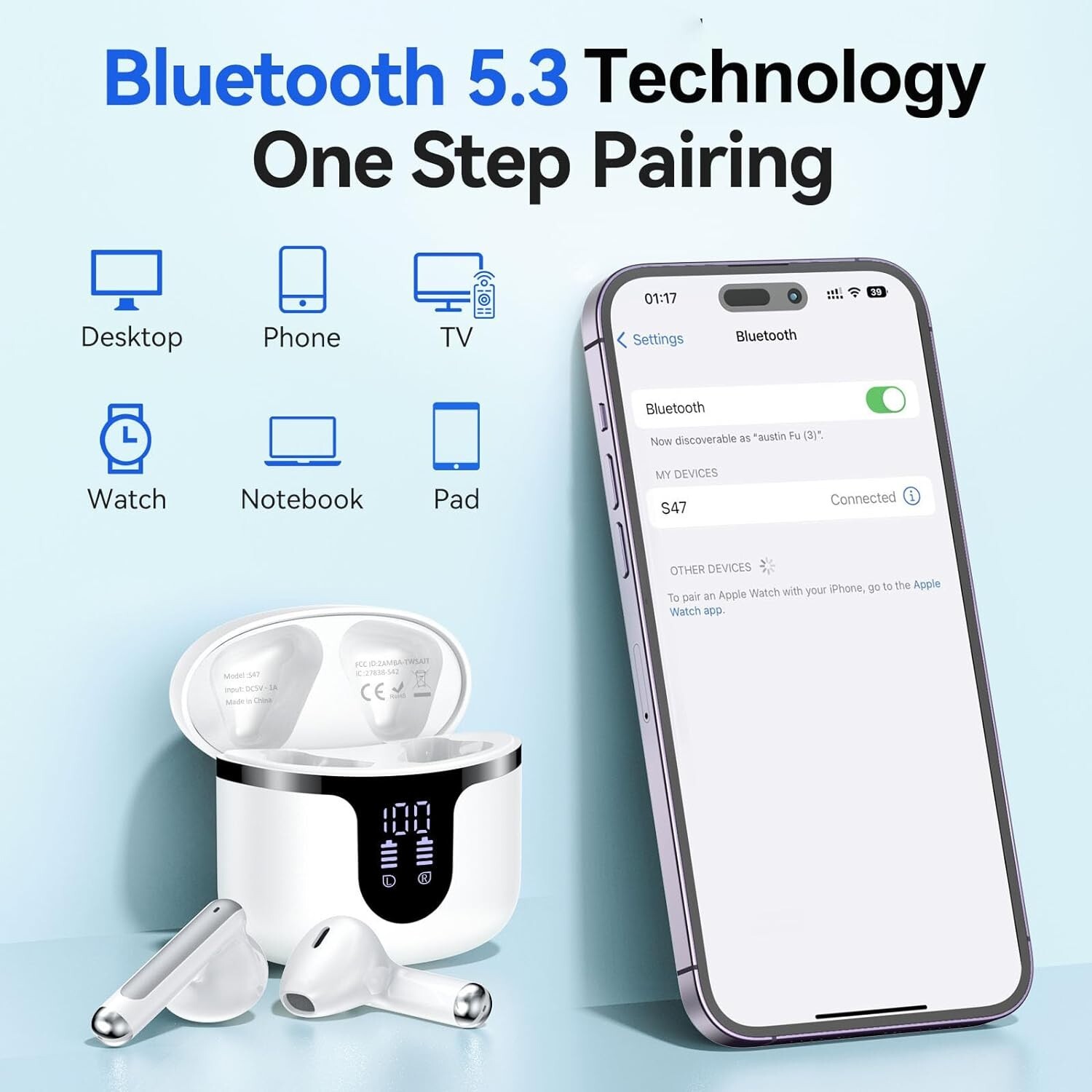 Bluetooth 5.0 Wireless Earbuds Waterproof Headset Headphones Noise Cancellation