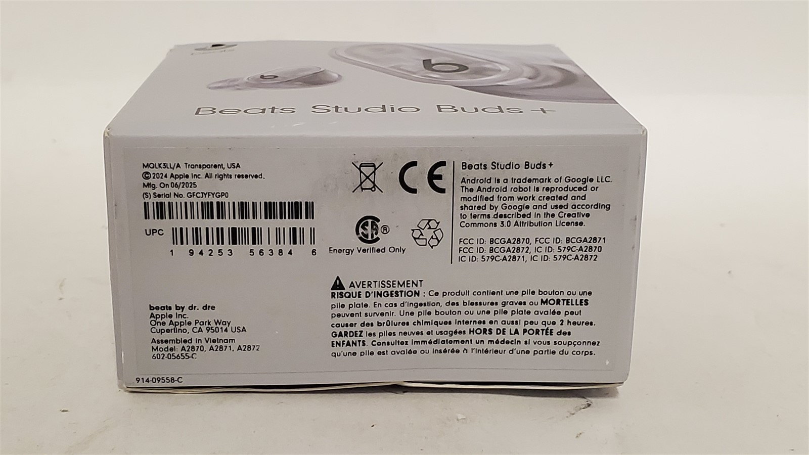 Beats Studio Buds Plus + Wireless Noise Cancelling Earbuds, A2872, Transparent