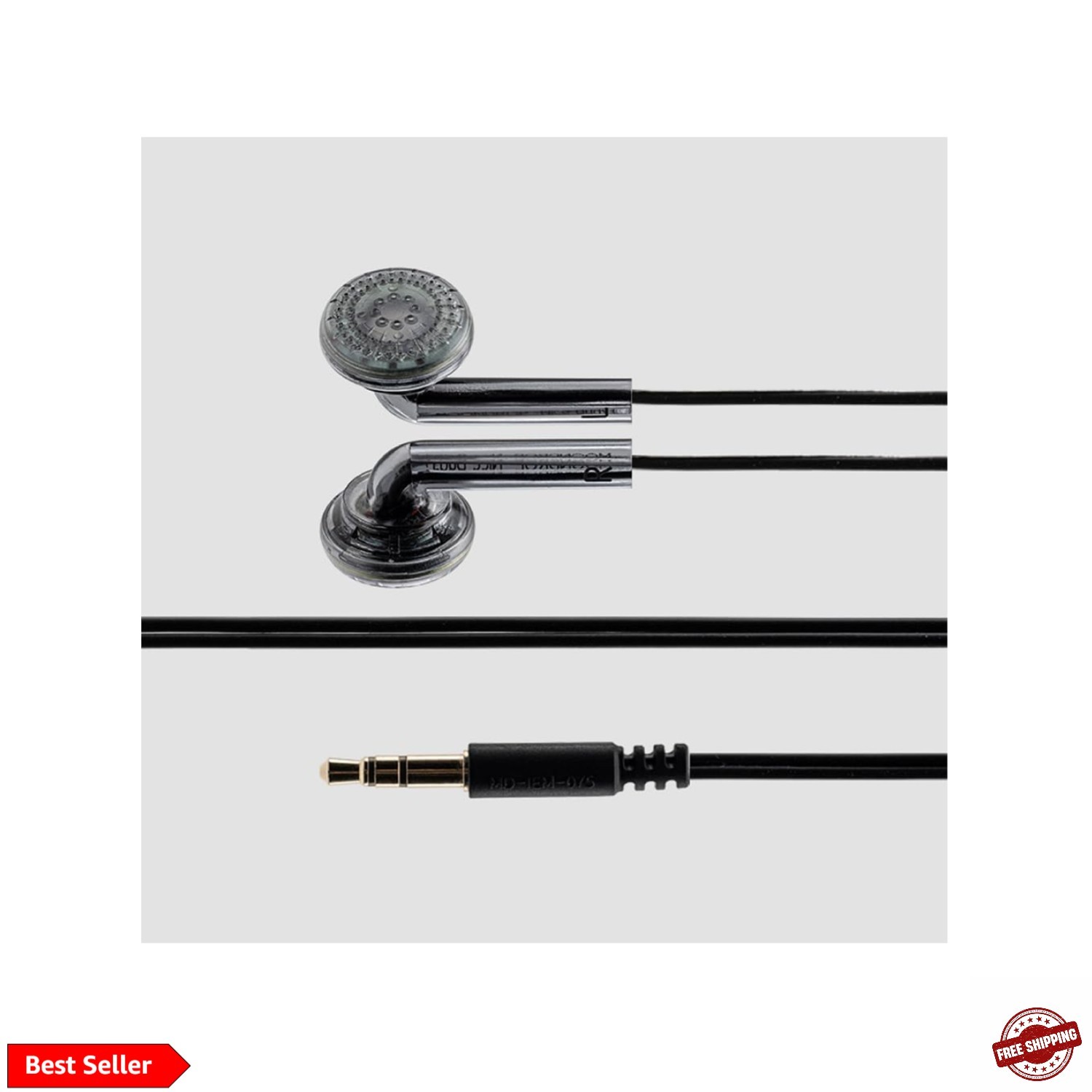 Nice Buds Flat-Headed Earbuds with 3.5mm Stereo Plug Black Transparent No Mic