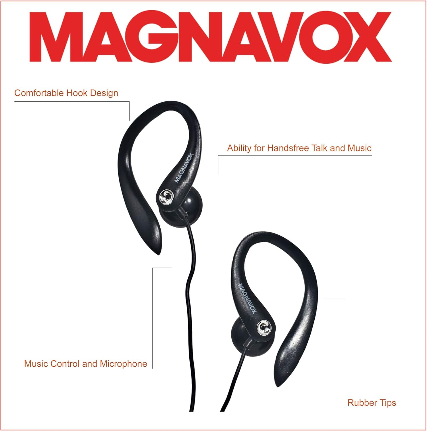 MHP4854-BK Earhook Earbuds with Microphone in Black | Available in Black & White