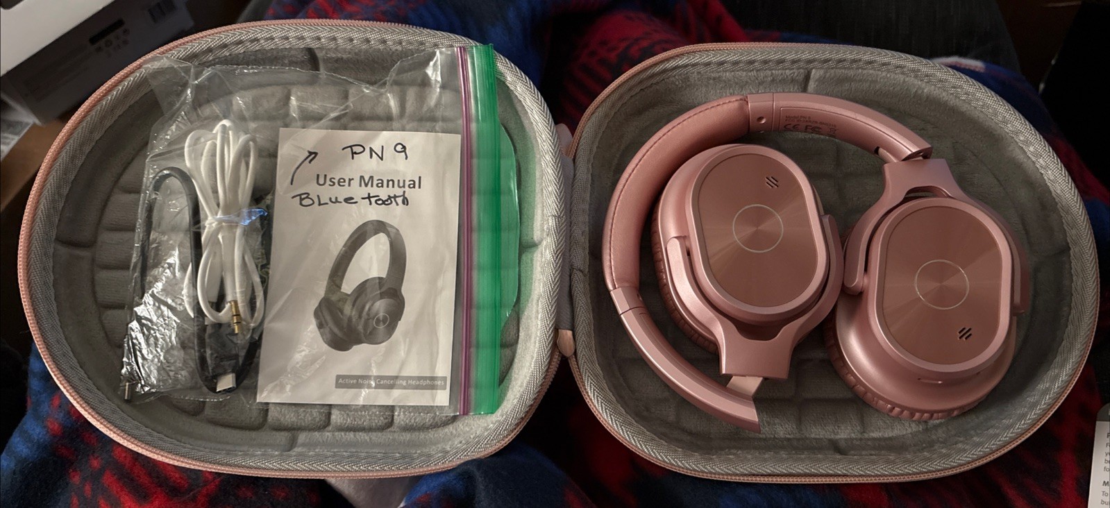 ZIHNIC PN9 Active NoiseCancelling Wireless Bluetooth Headphones & Case Rose Gold