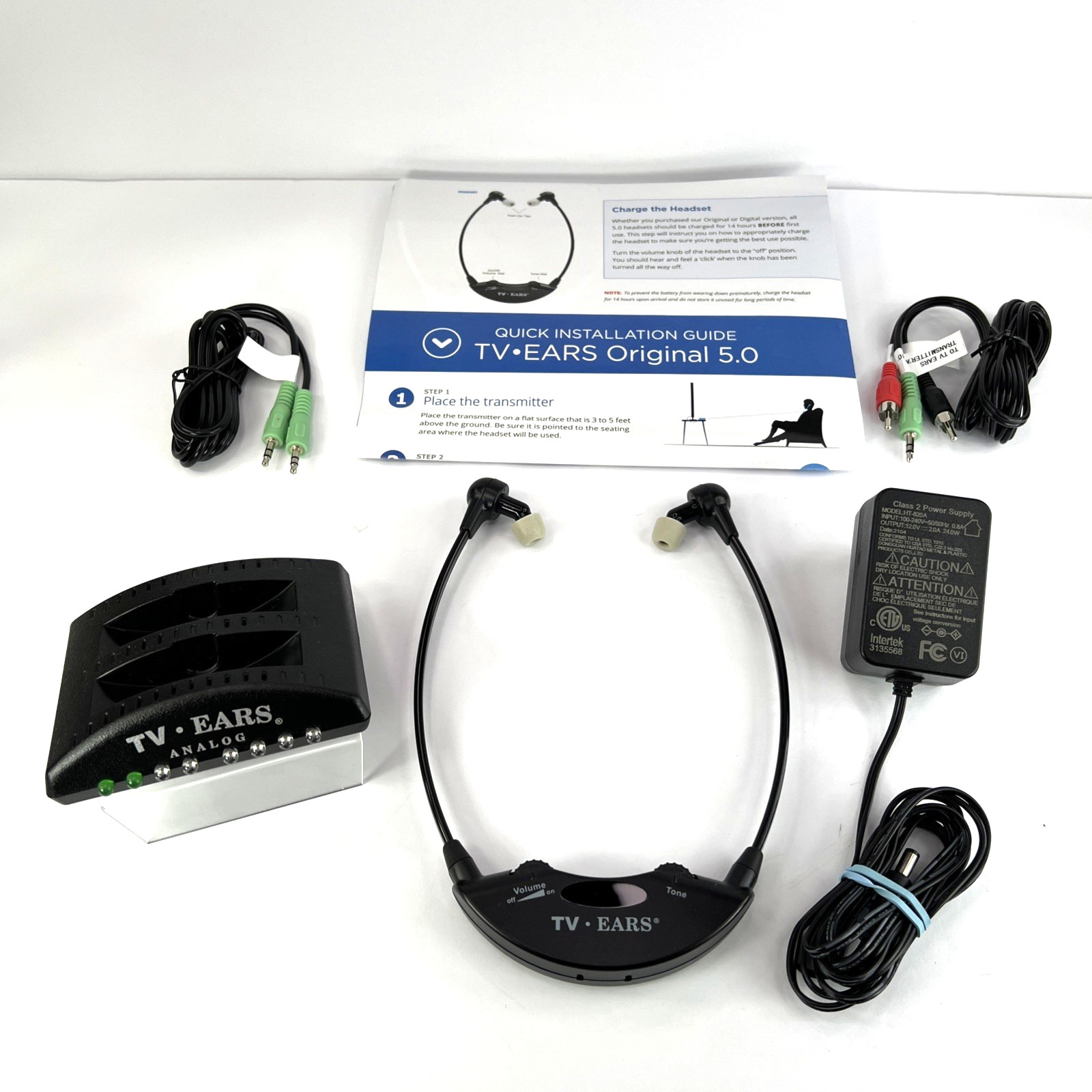 TV Ears 5.0 Analog Wireless Voice Clarifying Headset System 11641 NEEDS BATTERY