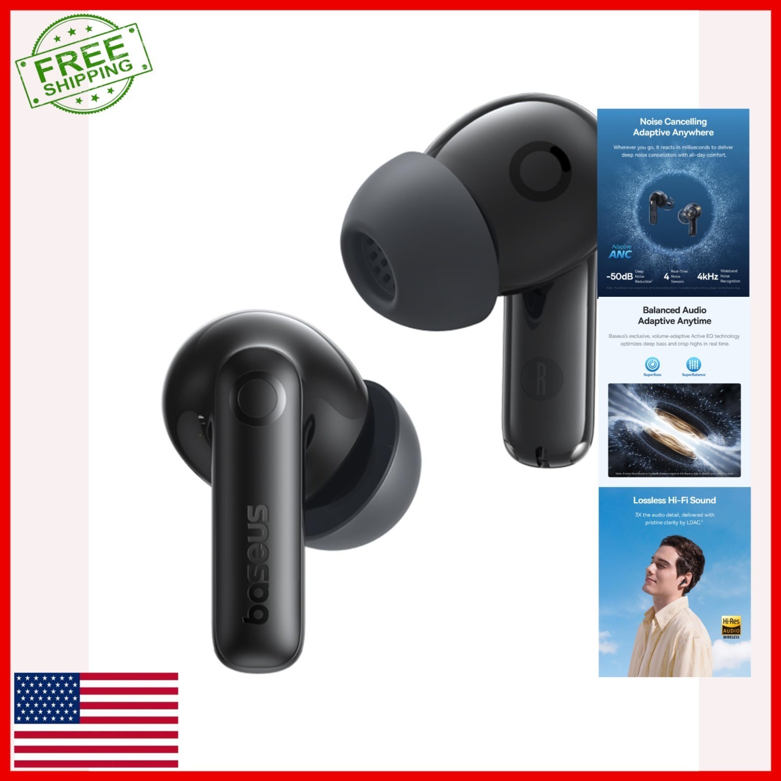 Baseus Bass BP1 Pro Wireless Earbuds, Noise Cancelling, 55H Playtime, IP55