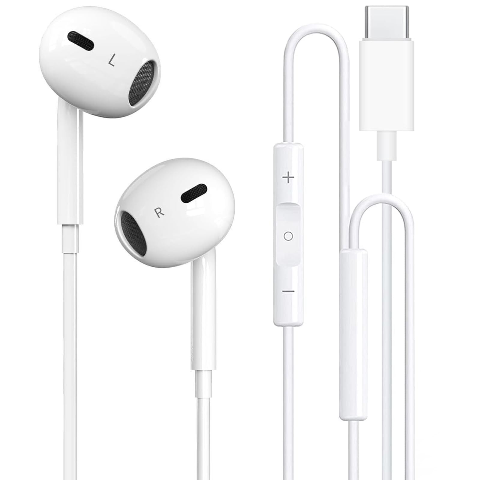 USB C Headphones Wired for iPhone 17/16, Type C Earphones with Type-C, White