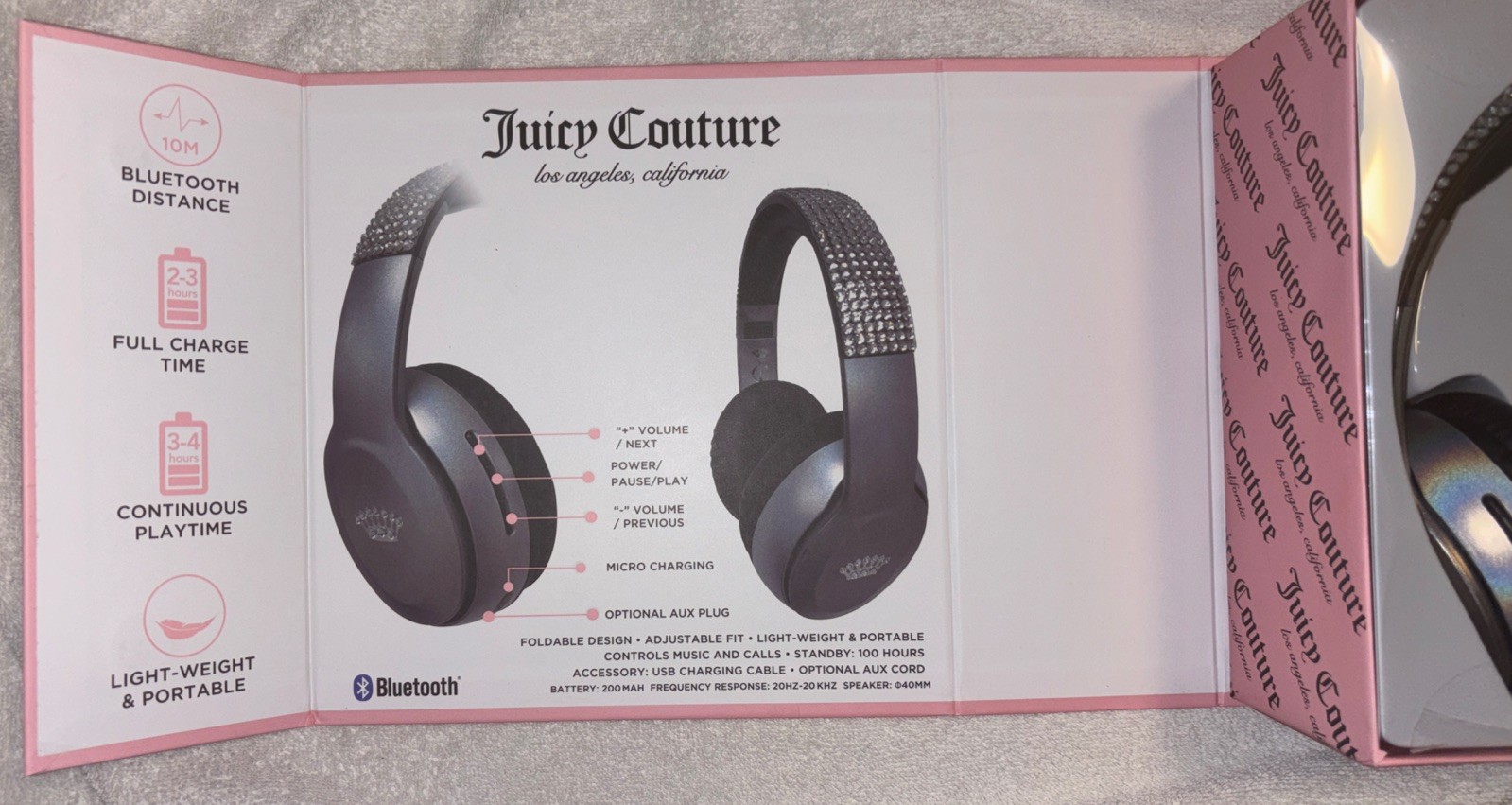 New Juicy Couture Wireless Headphones Bedazzled Gems Black Bluetooth Electronics