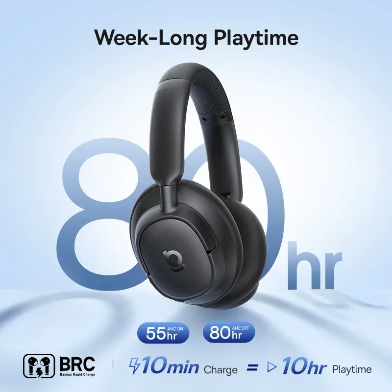 Baseus EH10 NC Wireless Headphones 45dB ANC Bluetooth 6.0 Hi-Res LDAC 80Hr