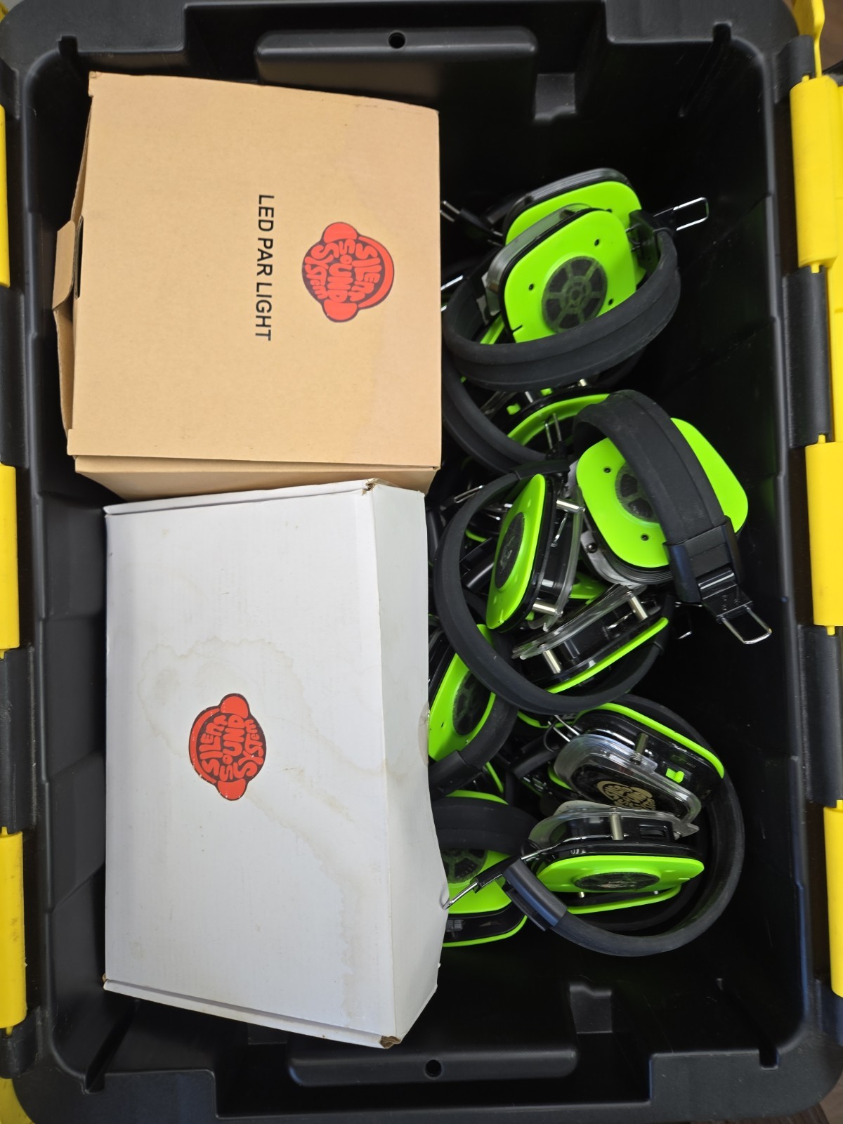 Lot Of 33 Silent Disco Sound System Headphones, Led Light And Transmitter READ**