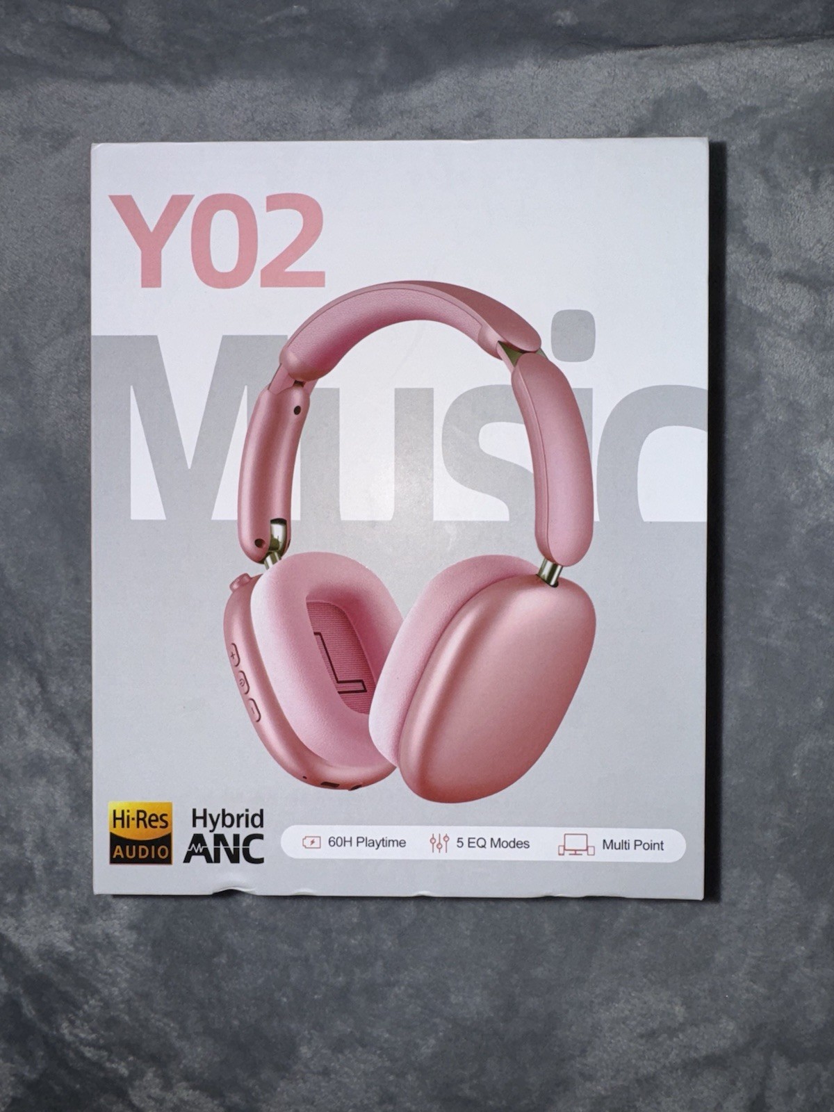 Y02 Pink Over-Ear Headphones Hybrid ANC 5 EQ Modes Multi Point Headband